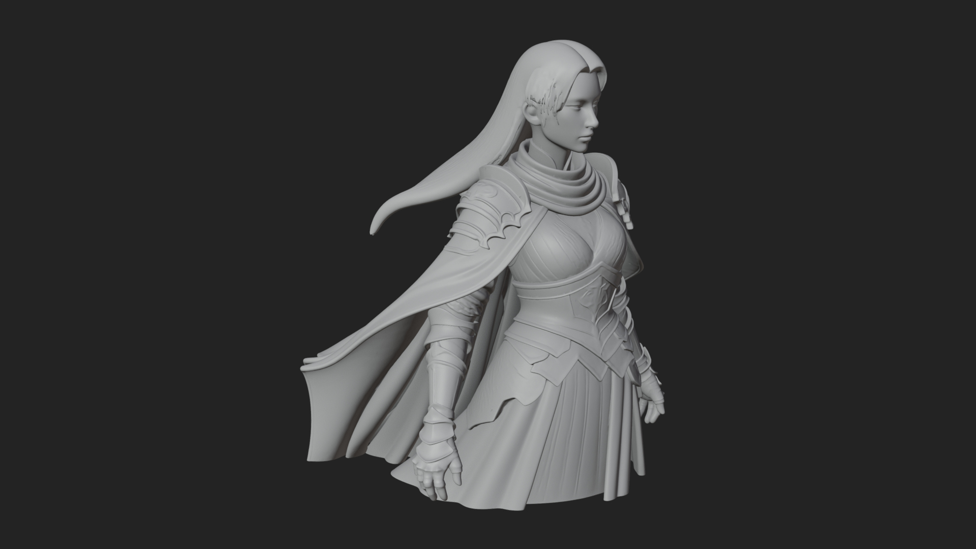 Blue Armor Lady Warrior Statue Design 4 3D Print Model 3D Model