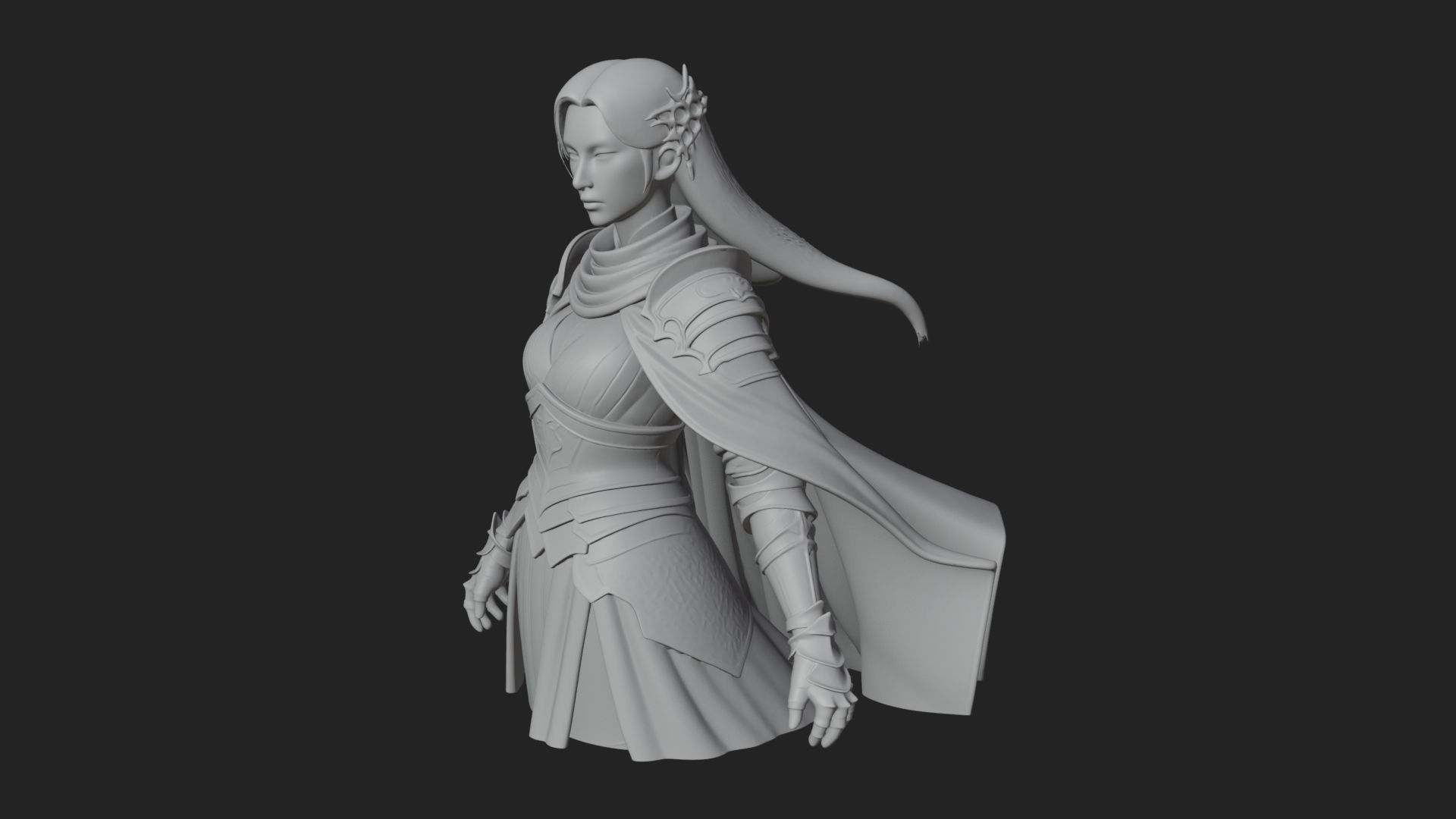 Blue Armor Lady Warrior Statue Design 4 3D Print Model 3D Model