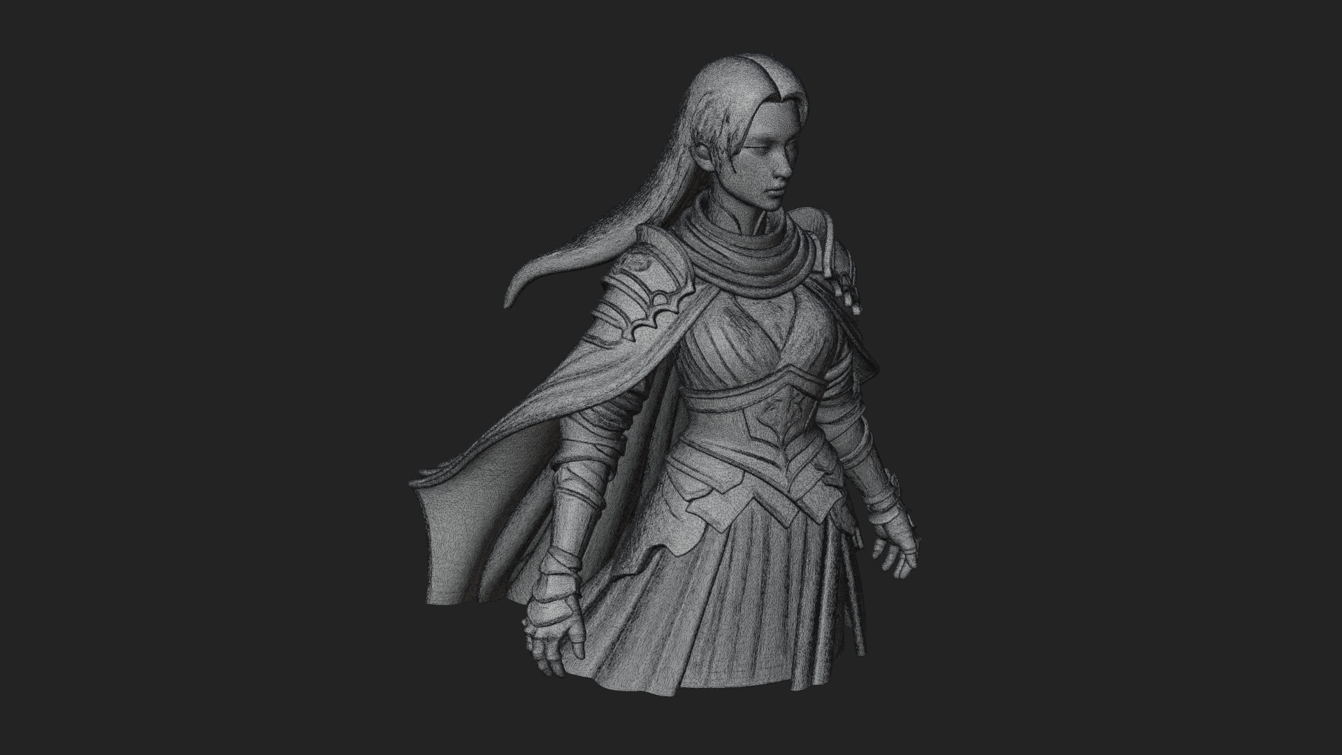 Blue Armor Lady Warrior Statue Design 4 3D Print Model 3D Model