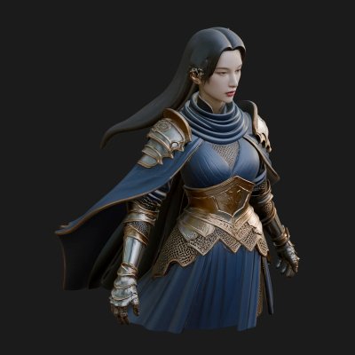 Blue Armor Lady Warrior Statue Design 4 3D Print Model