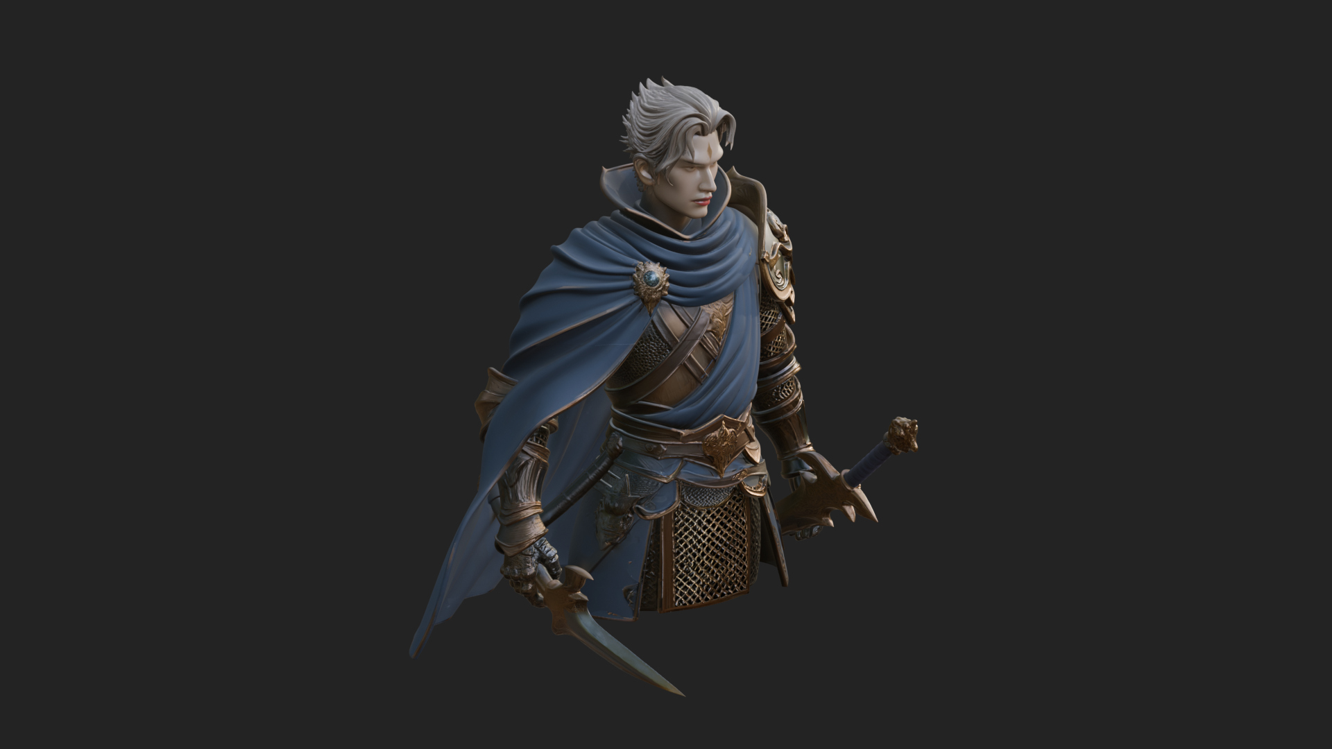 Blue Cape Knight Bust Design 1 3D Print Model 3D Model