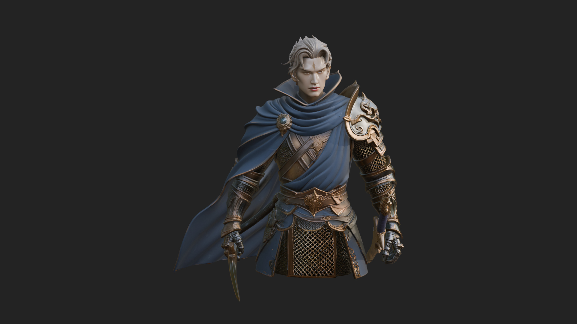 Blue Cape Knight Bust Design 1 3D Print Model 3D Model