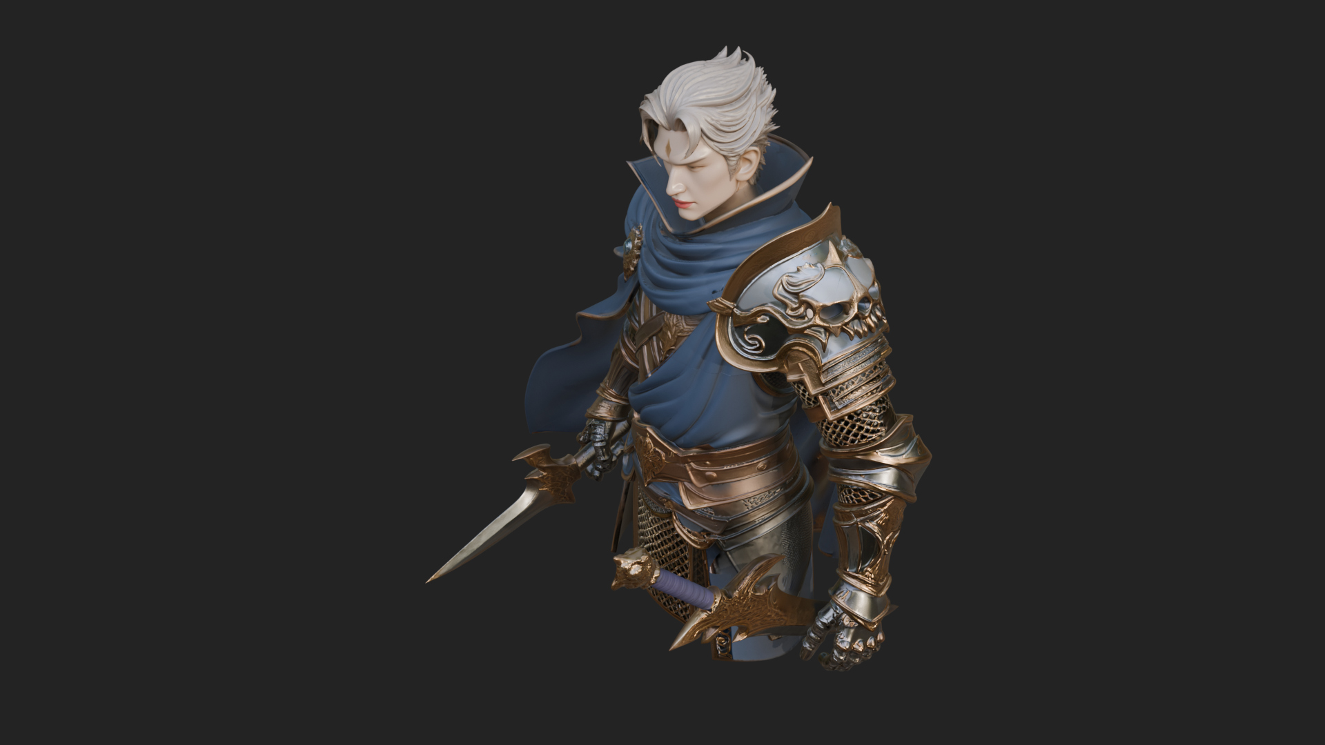 Blue Cape Knight Bust Design 1 3D Print Model 3D Model