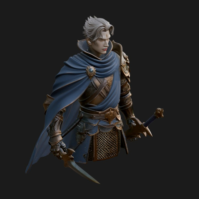 Blue Cape Knight Bust Design 1 3D Print Model