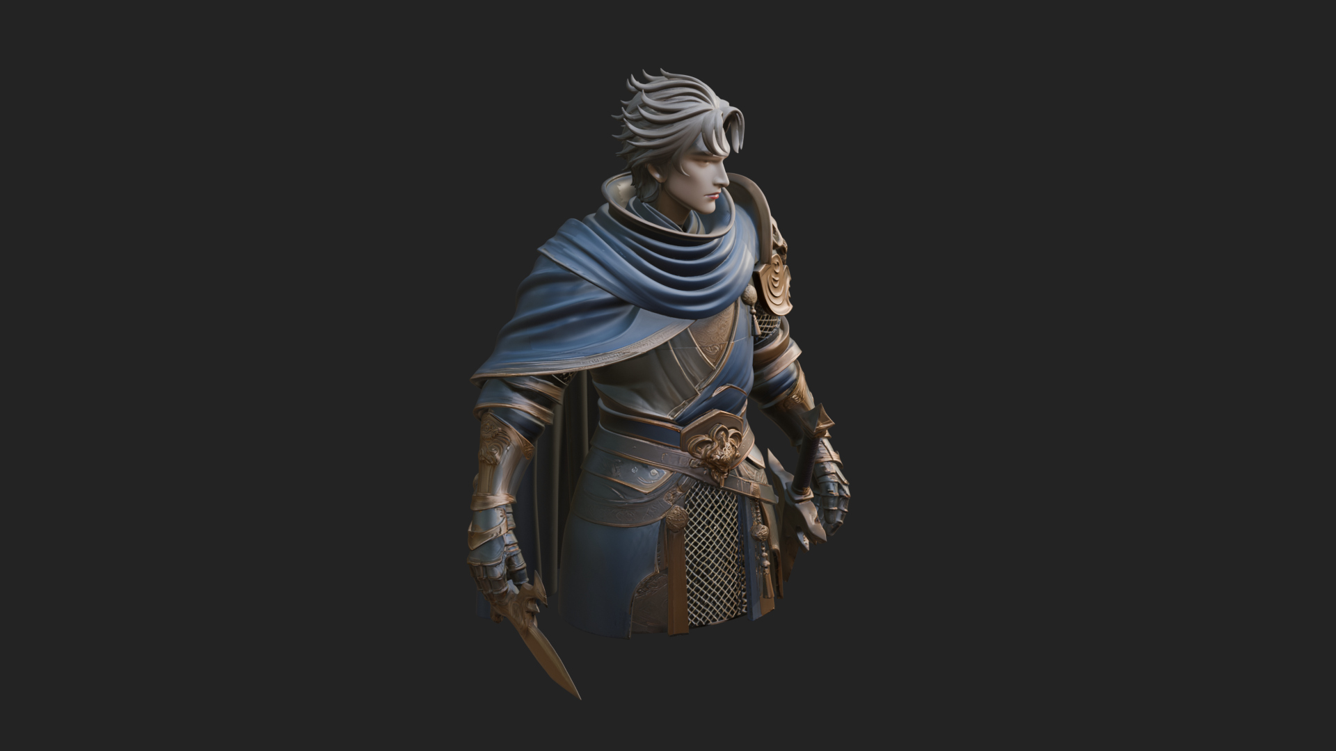 Blue Cape Knight Bust Design 2 3D Print Model 3D Model