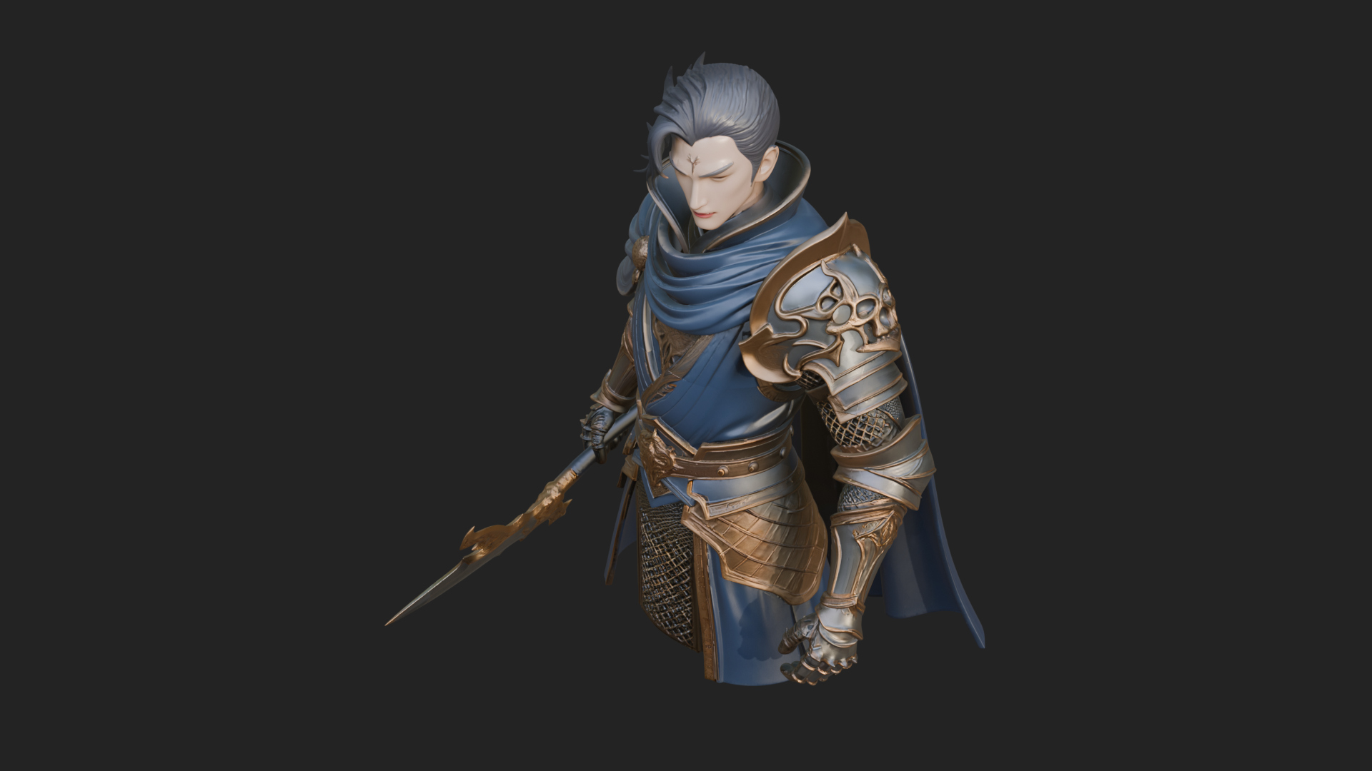 Blue Cape Knight Bust Design 3 3D Print Model 3D Model