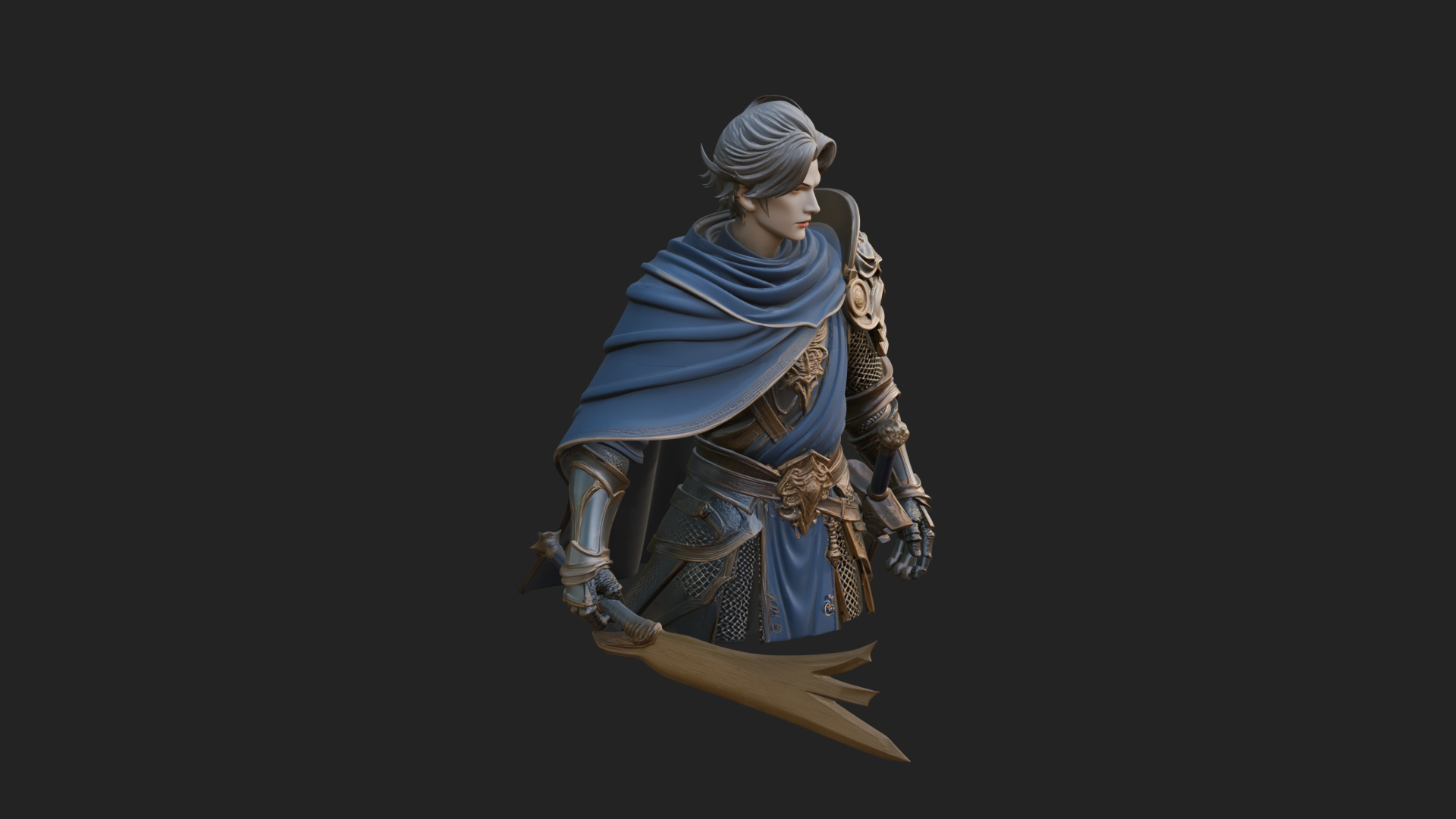 Blue Cape Knight Bust Design 4 3D Print Model 3D Model