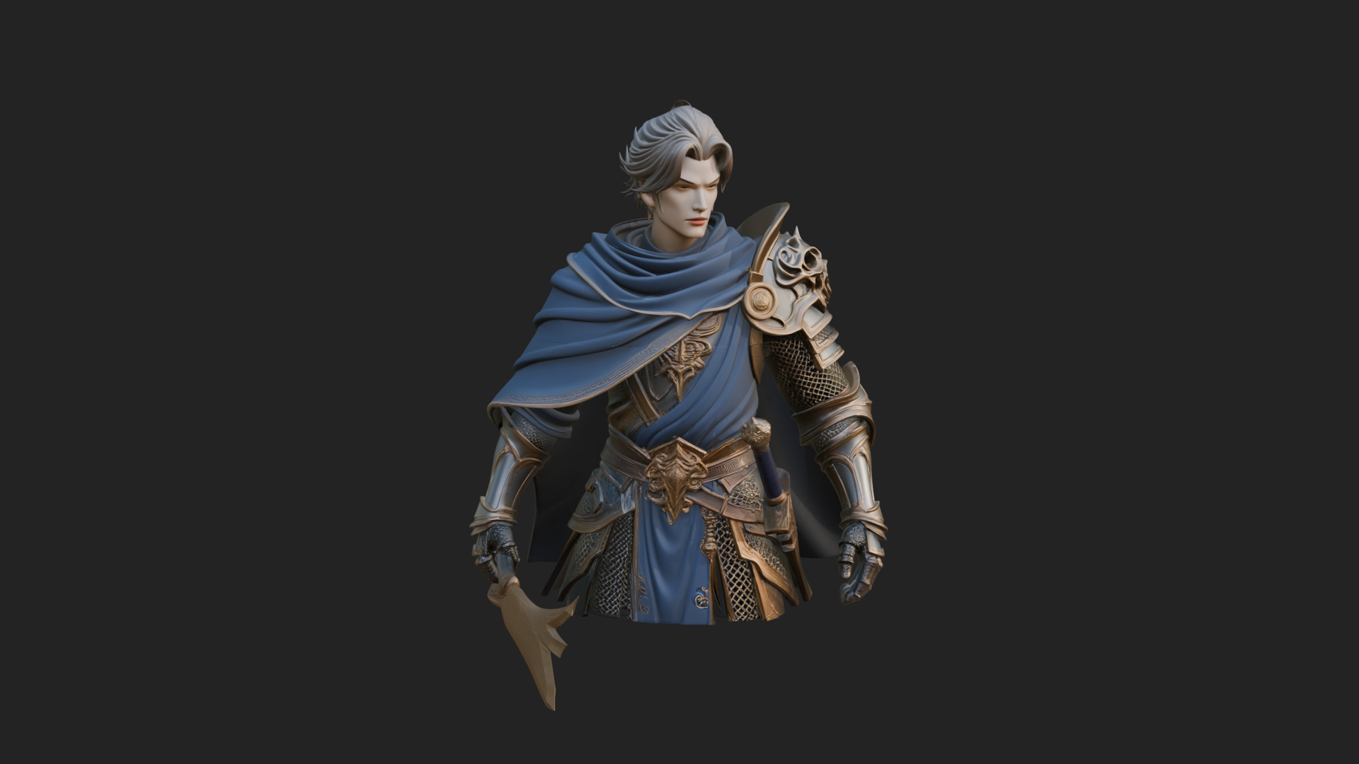Blue Cape Knight Bust Design 4 3D Print Model 3D Model