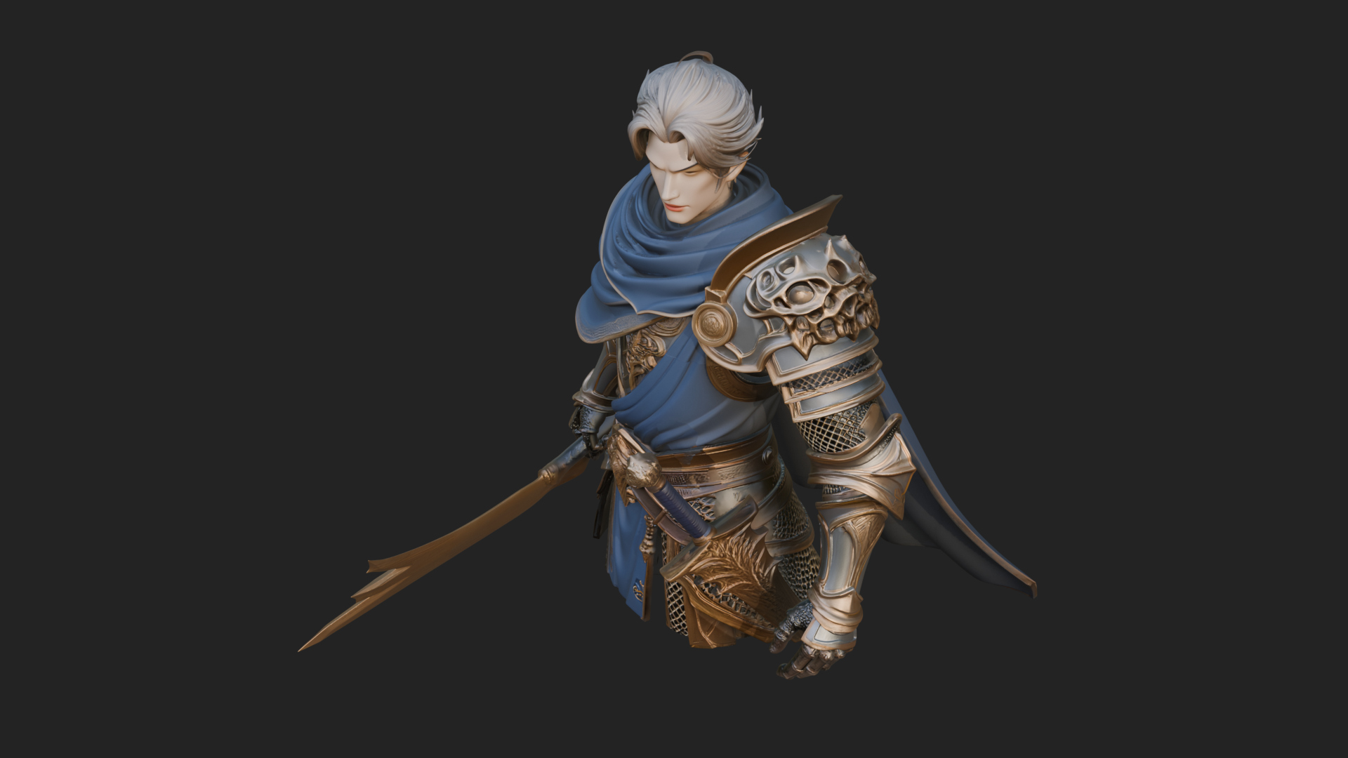 Blue Cape Knight Bust Design 4 3D Print Model 3D Model