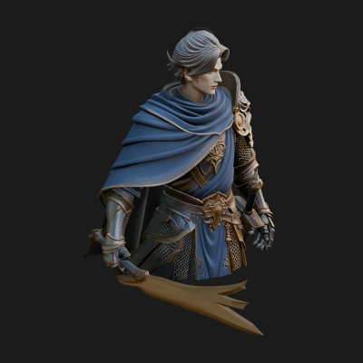 Blue Cape Knight Bust Design 4 3D Print Model
