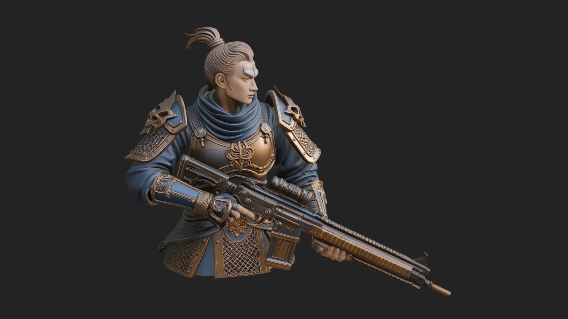 Blue Cloak Armored Scout Bust Design 1 3D Print Model 3D Model