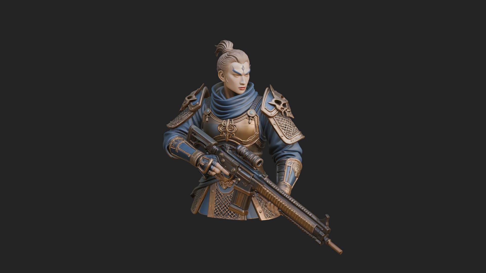 Blue Cloak Armored Scout Bust Design 1 3D Print Model 3D Model