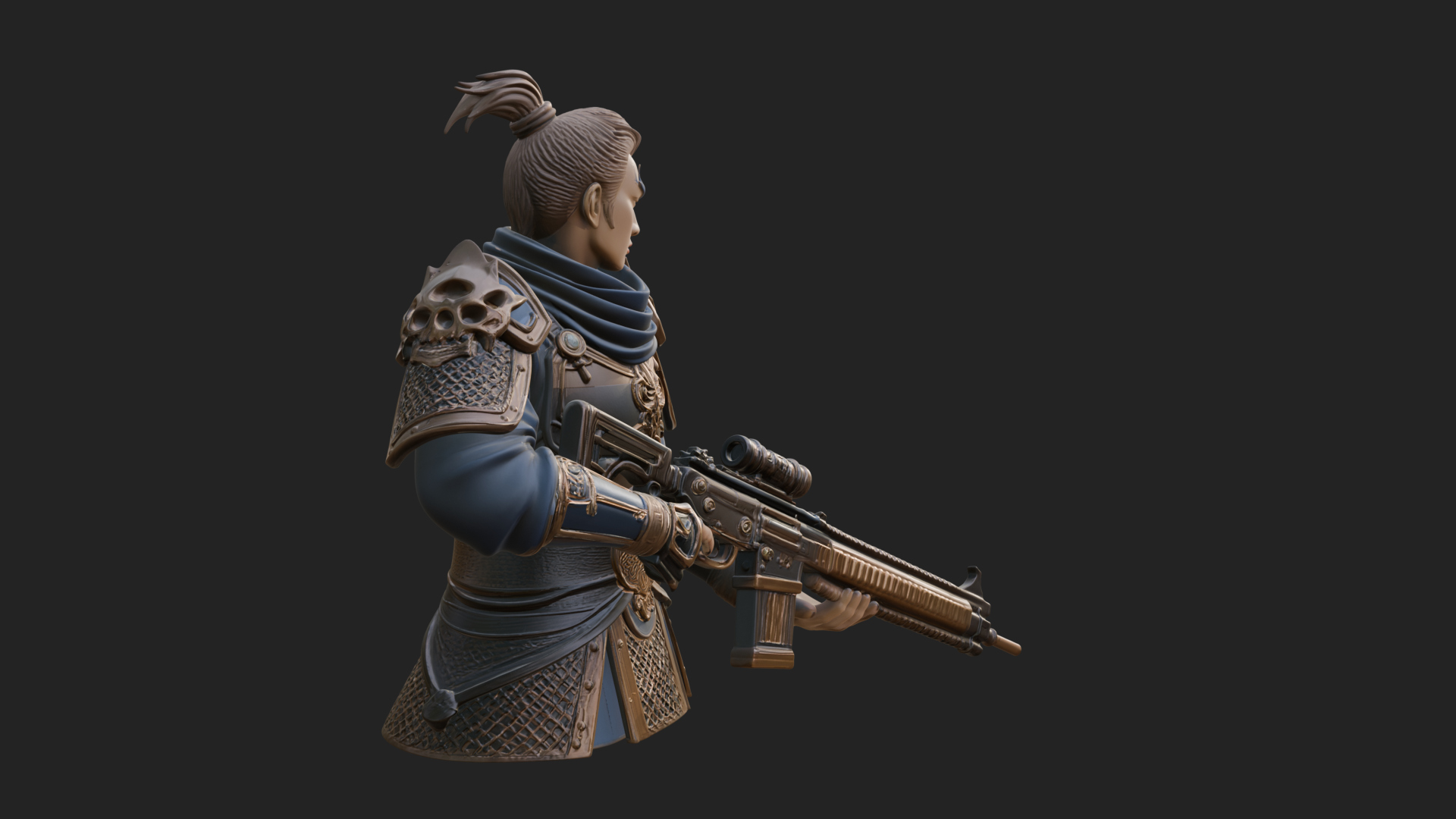 Blue Cloak Armored Scout Bust Design 1 3D Print Model 3D Model