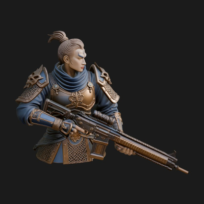 Blue Cloak Armored Scout Bust Design 1 3D Print Model