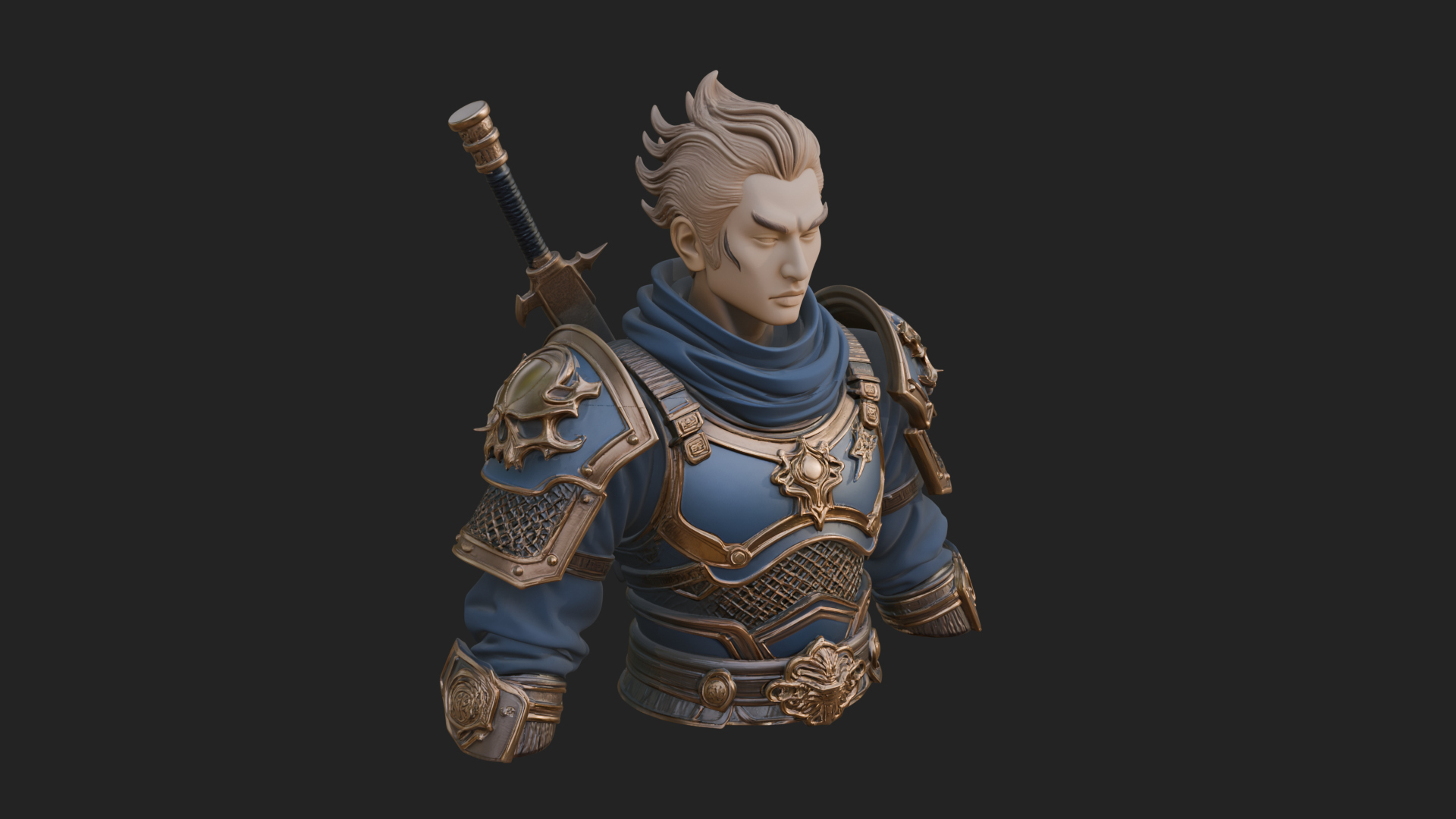 Blue Cloak Armored Scout Bust Design 2 3D Print Model 3D Model