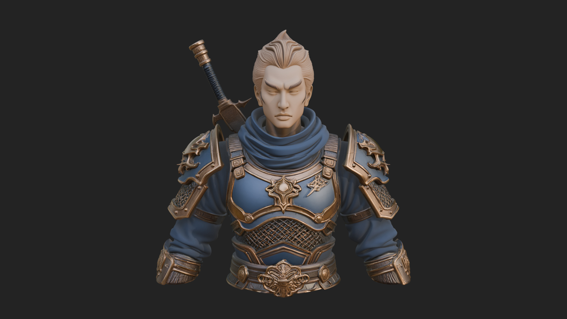 Blue Cloak Armored Scout Bust Design 2 3D Print Model 3D Model