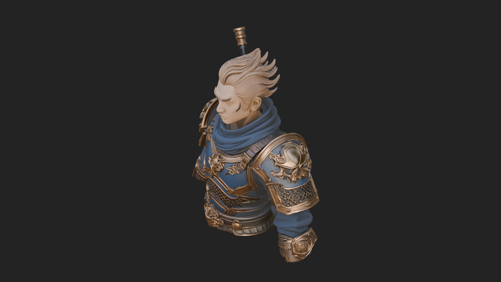 Blue Cloak Armored Scout Bust Design 2 3D Print Model 3D Model