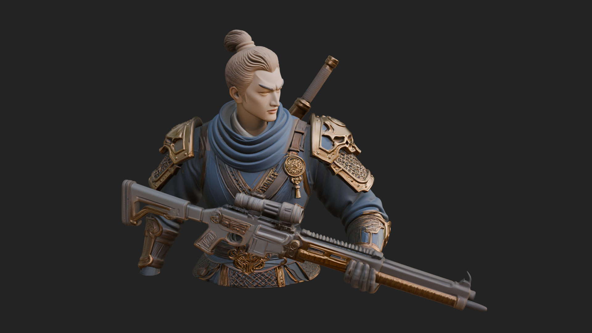 Blue Cloak Armored Scout Bust Design 3 3D Print Model 3D Model