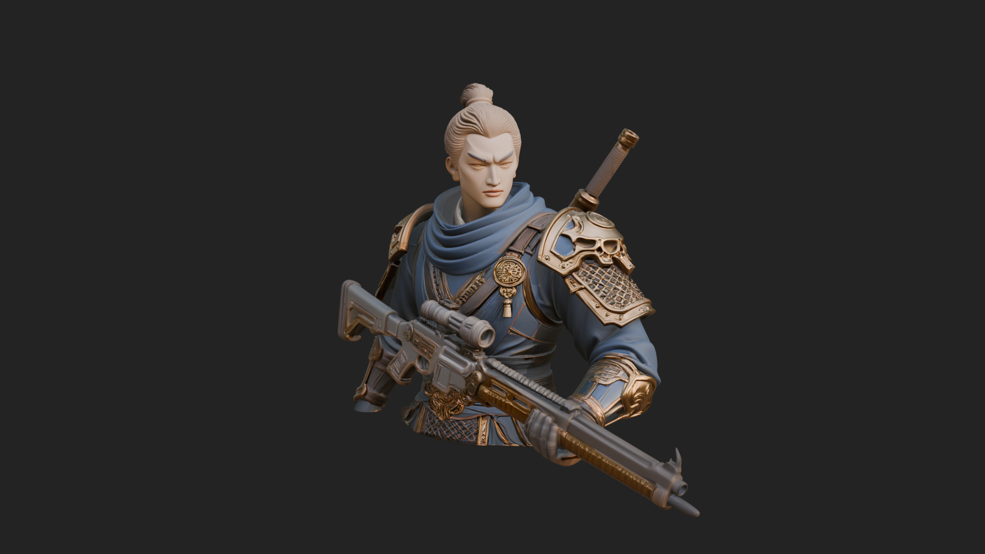 Blue Cloak Armored Scout Bust Design 3 3D Print Model 3D Model