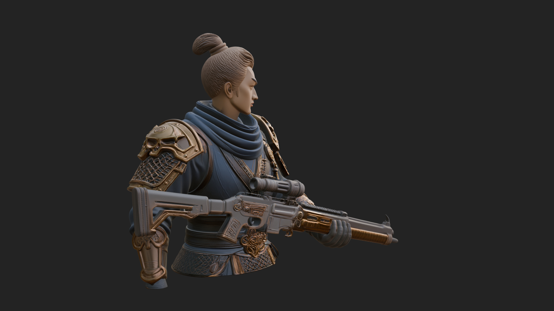 Blue Cloak Armored Scout Bust Design 3 3D Print Model 3D Model