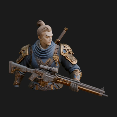 Blue Cloak Armored Scout Bust Design 3 3D Print Model