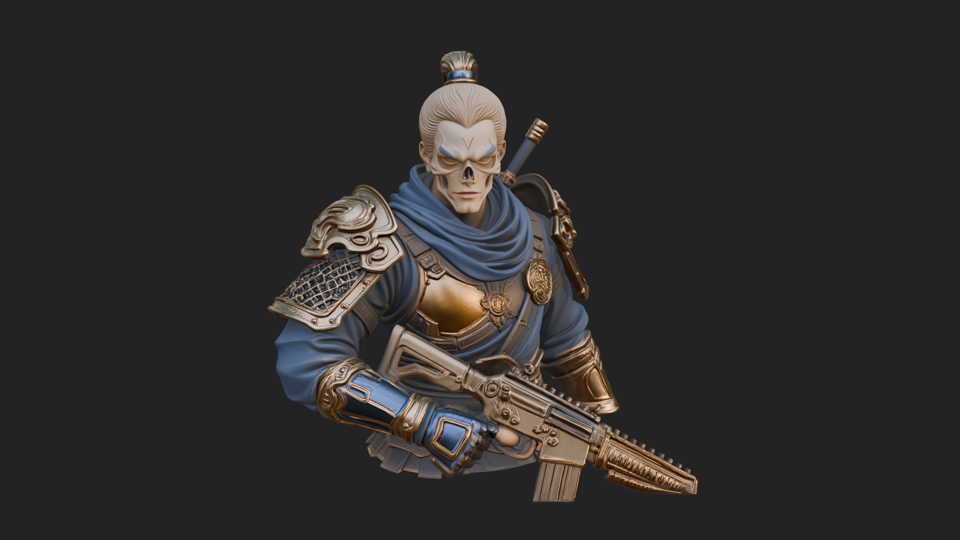 Blue Cloak Armored Scout Bust Design 4 3D Print Model 3D Model