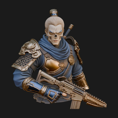 Blue Cloak Armored Scout Bust Design 4 3D Print Model