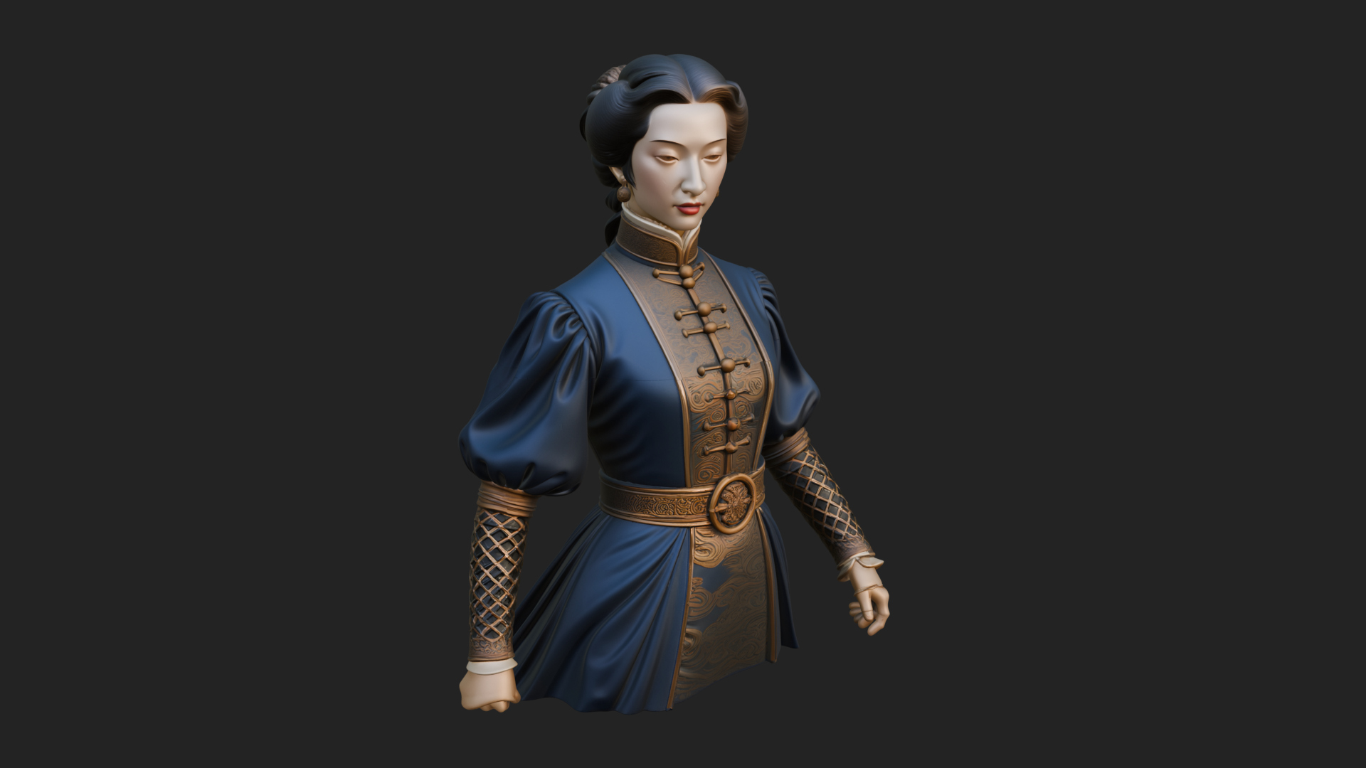 Blue Qipao Lady Bust Design 1 3D Print Model 3D Model
