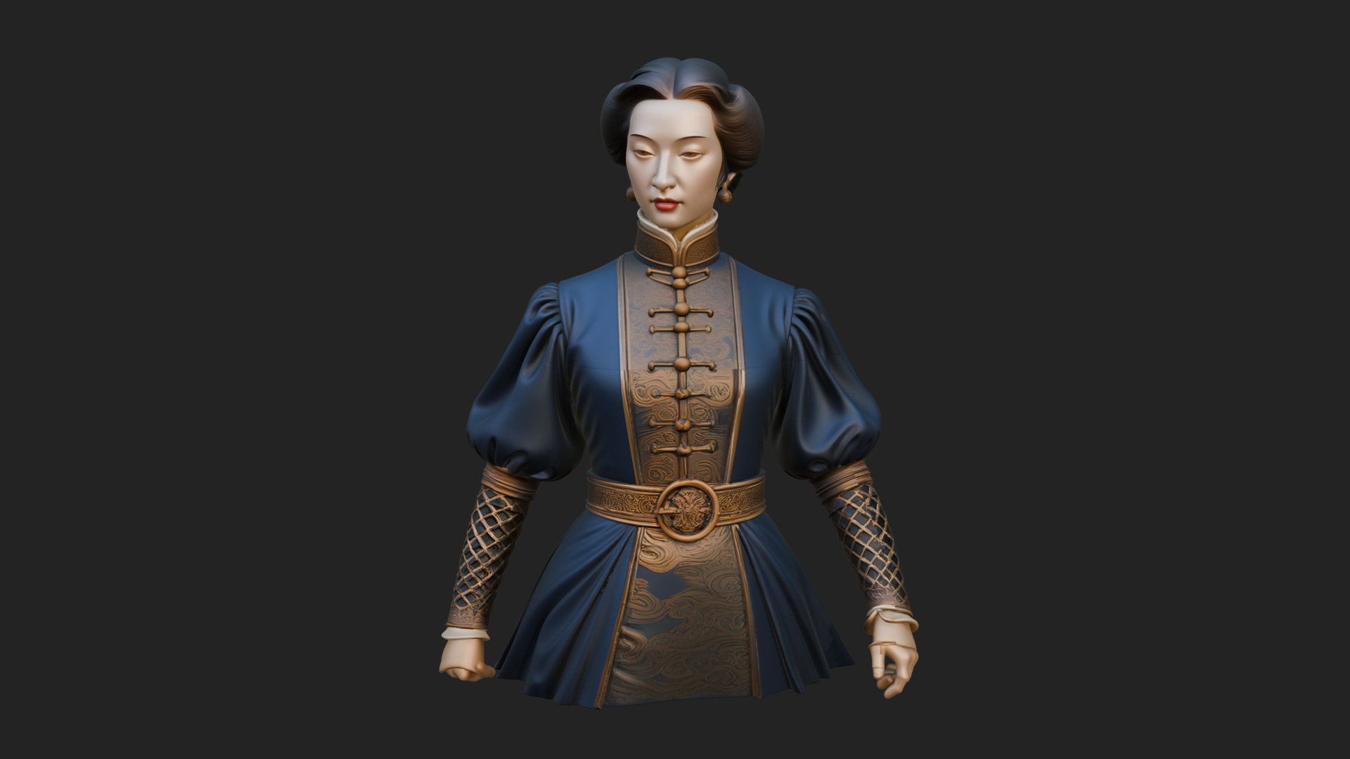 Blue Qipao Lady Bust Design 1 3D Print Model 3D Model