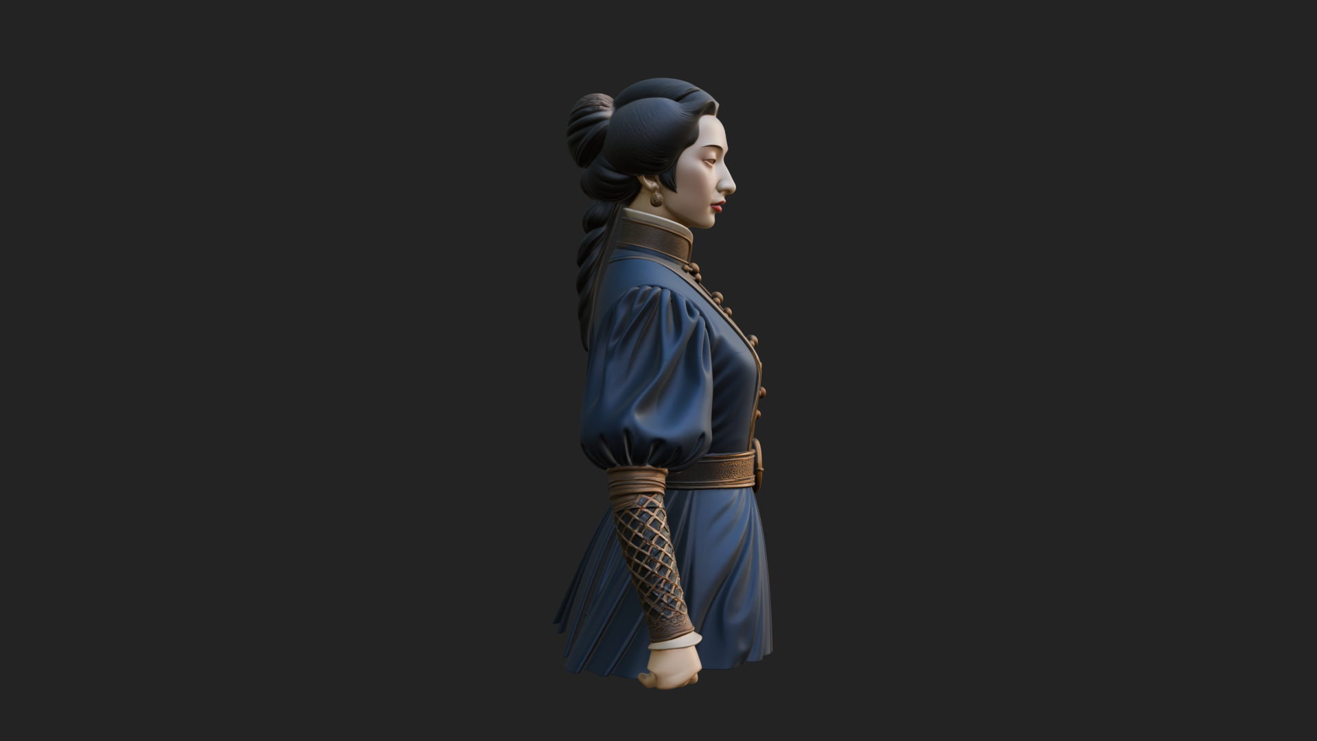 Blue Qipao Lady Bust Design 1 3D Print Model 3D Model