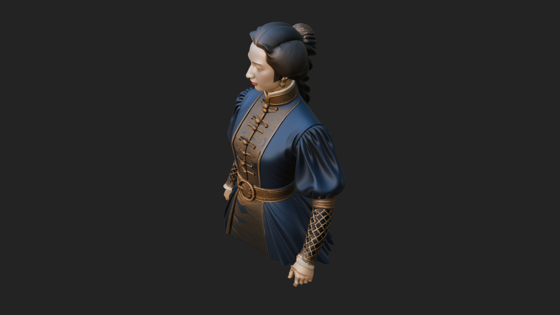 Blue Qipao Lady Bust Design 1 3D Print Model 3D Model