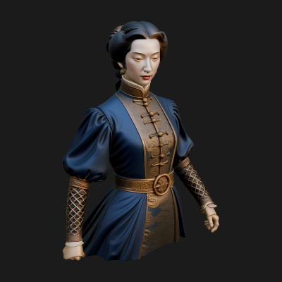 Blue Qipao Lady Bust Design 1 3D Print Model