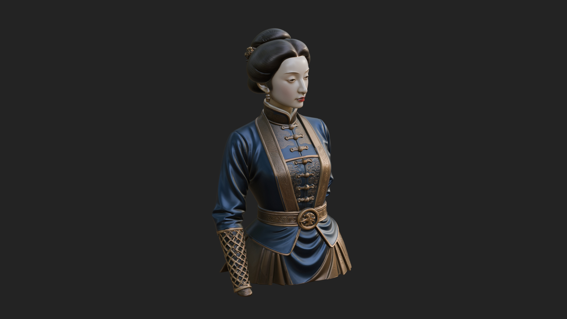 Blue Qipao Lady Bust Design 2 3D Print Model 3D Model