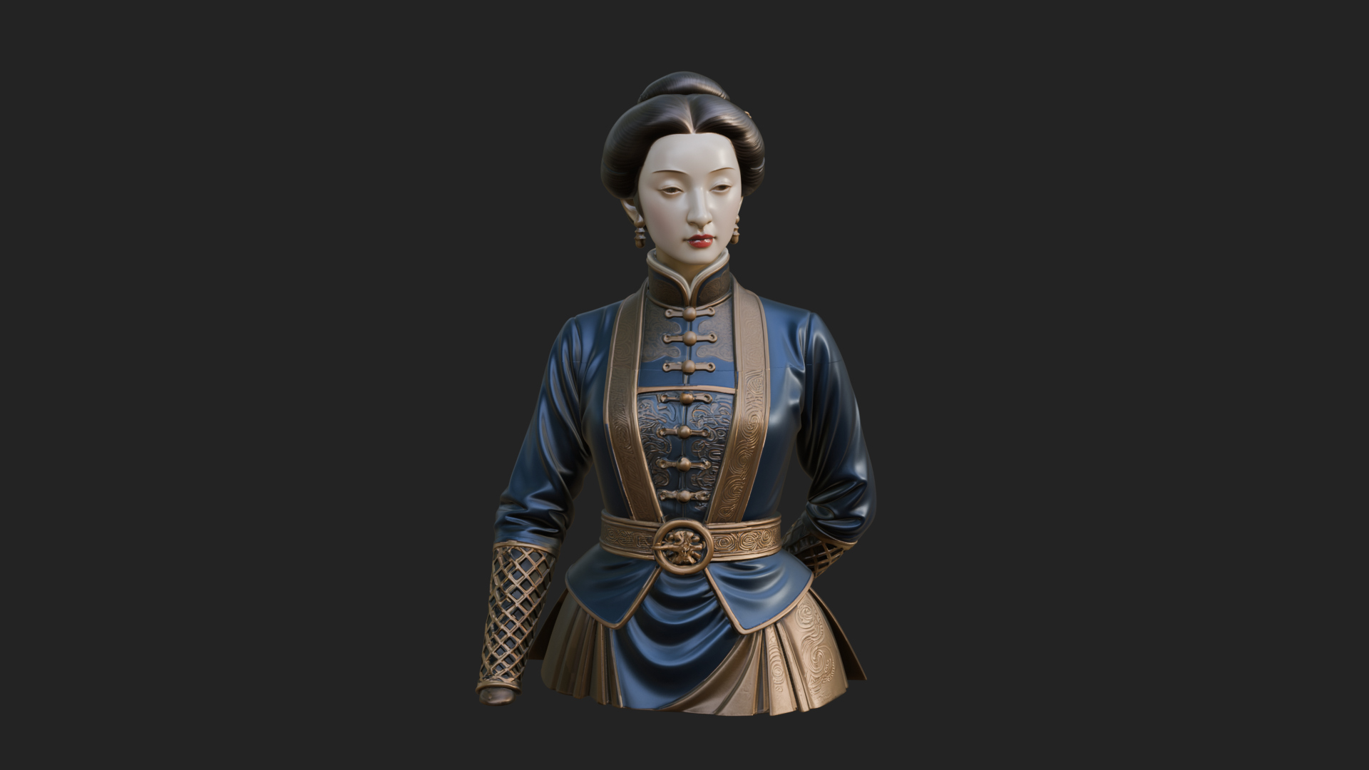 Blue Qipao Lady Bust Design 2 3D Print Model 3D Model