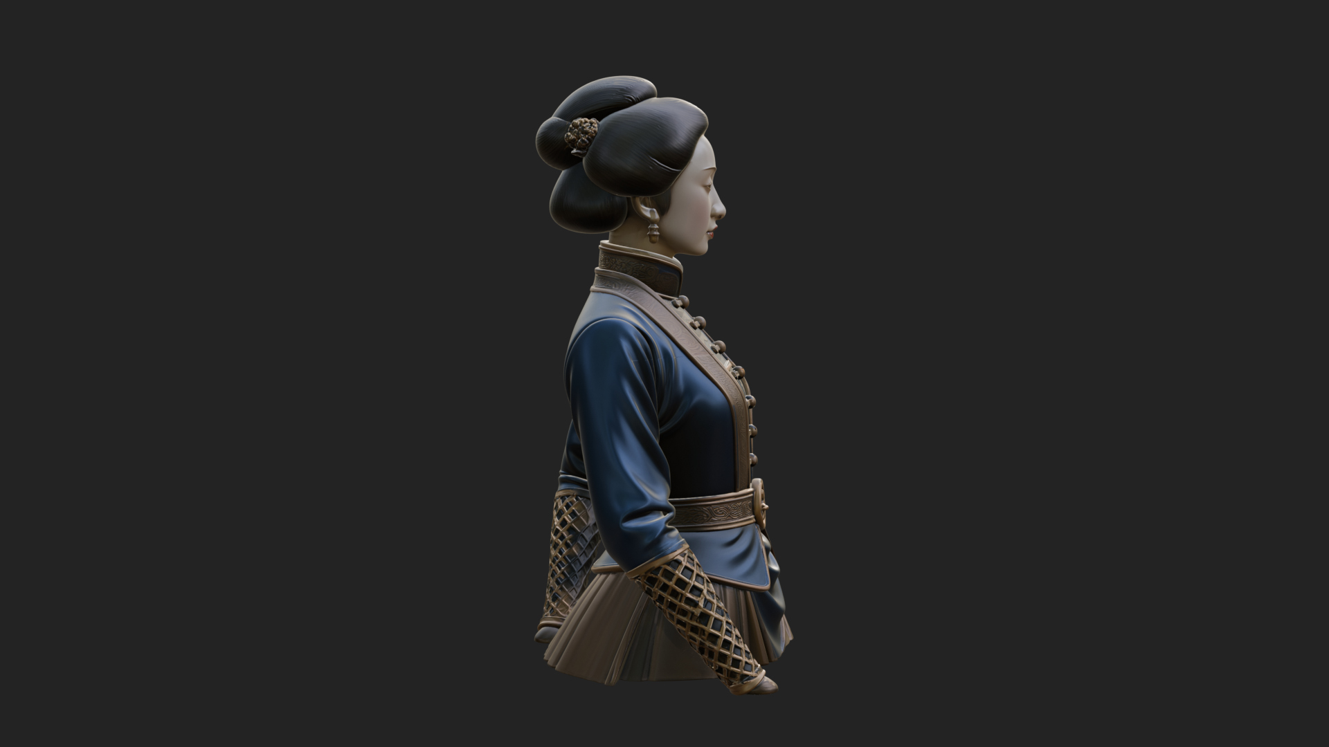 Blue Qipao Lady Bust Design 2 3D Print Model 3D Model