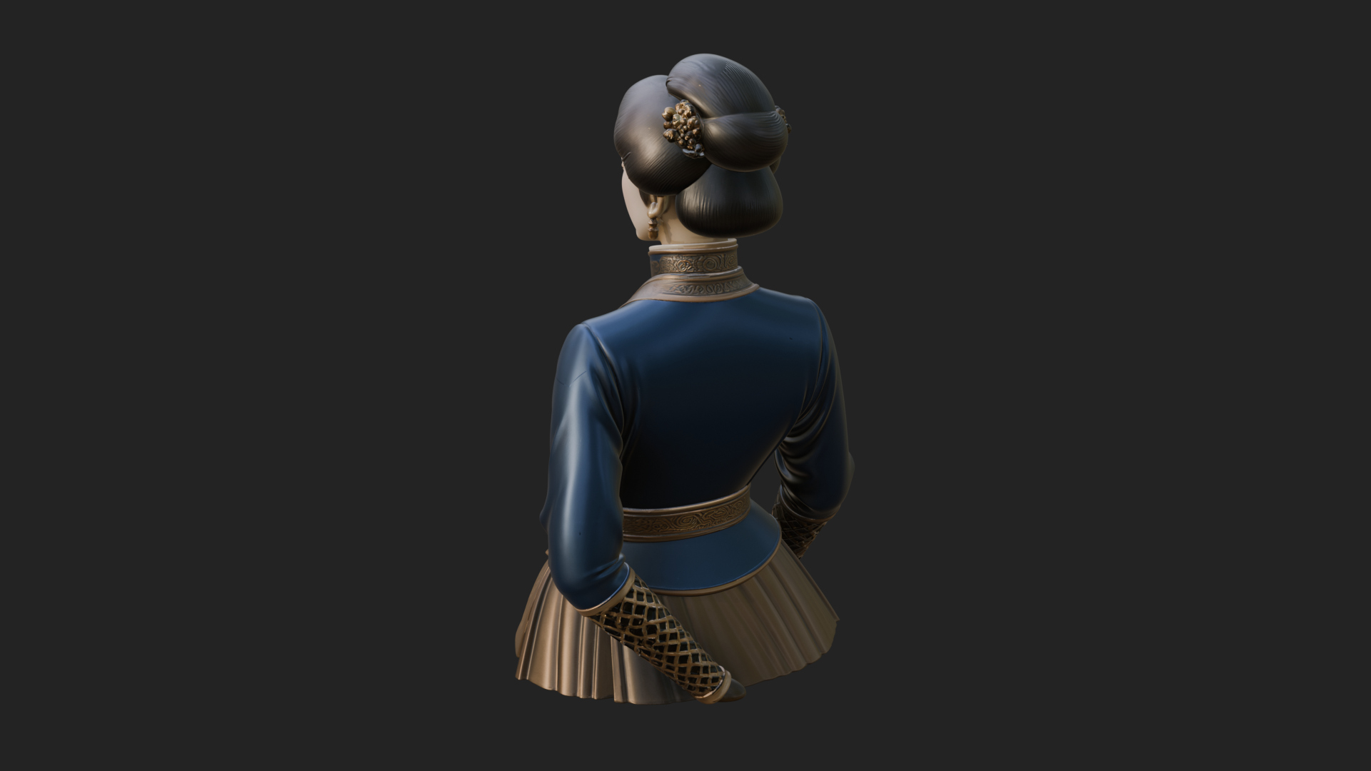 Blue Qipao Lady Bust Design 2 3D Print Model 3D Model