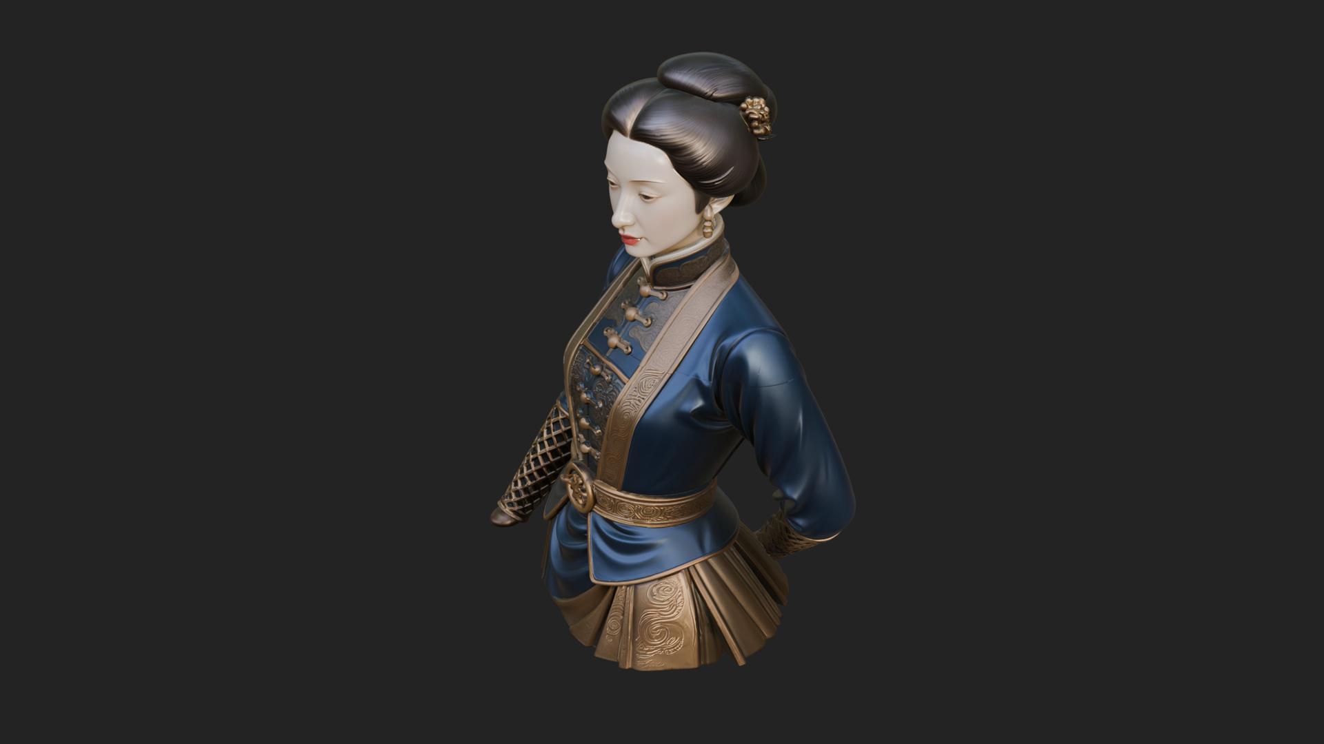 Blue Qipao Lady Bust Design 2 3D Print Model 3D Model