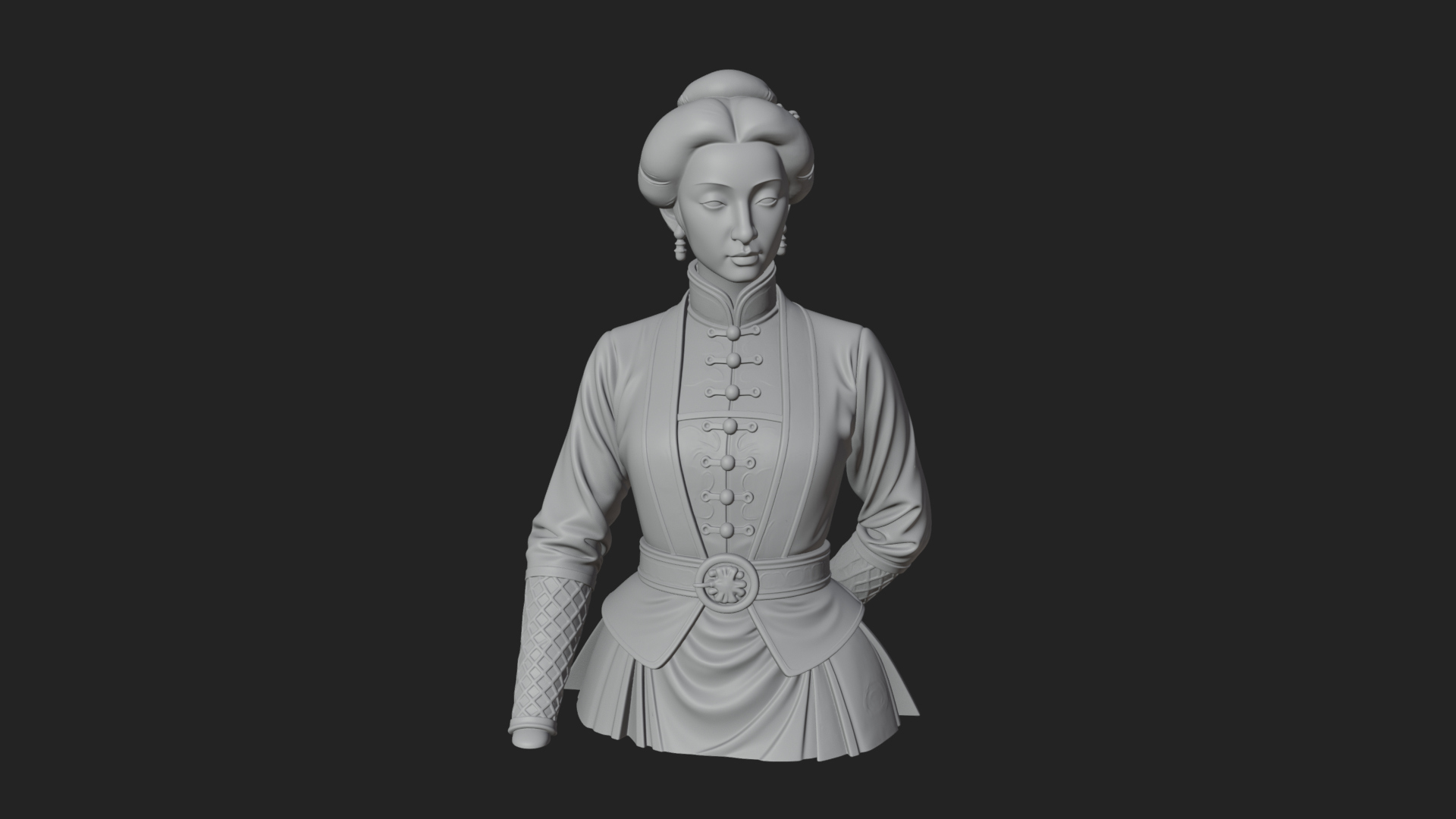Blue Qipao Lady Bust Design 2 3D Print Model 3D Model