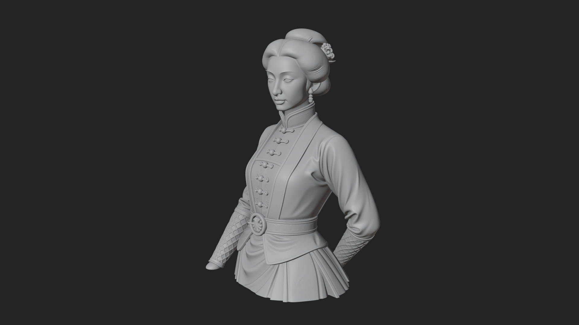 Blue Qipao Lady Bust Design 2 3D Print Model 3D Model
