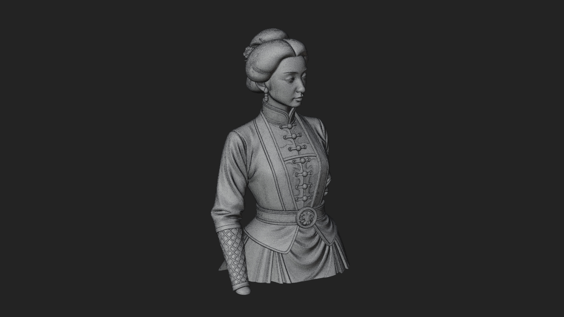 Blue Qipao Lady Bust Design 2 3D Print Model 3D Model