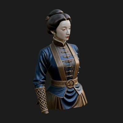 Blue Qipao Lady Bust Design 2 3D Print Model