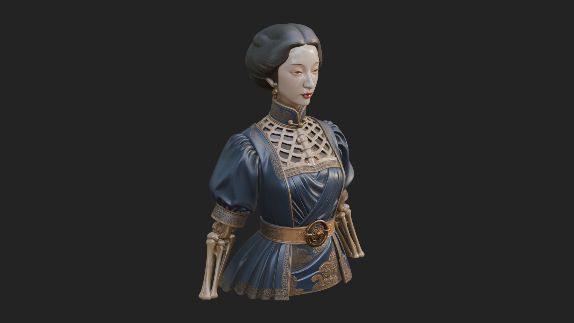 Blue Qipao Lady Bust Design 3 3D Print Model 3D Model