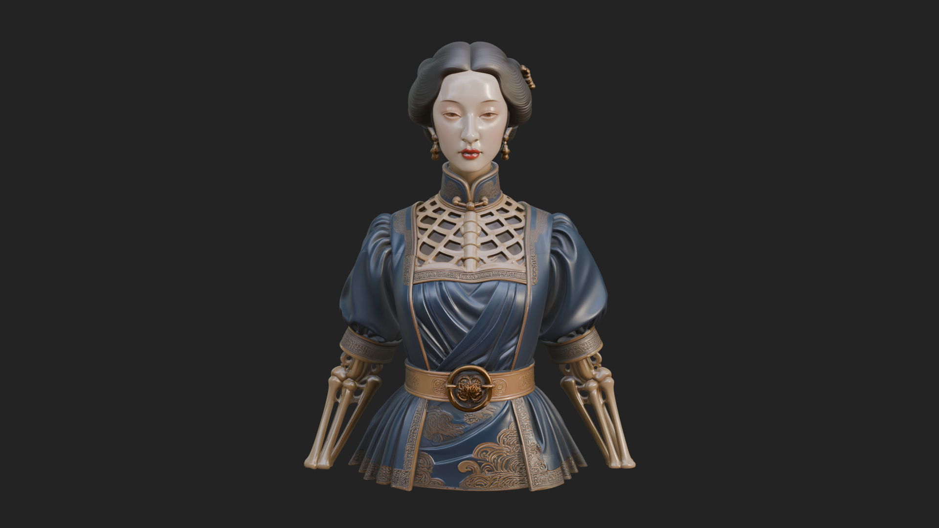 Blue Qipao Lady Bust Design 3 3D Print Model 3D Model