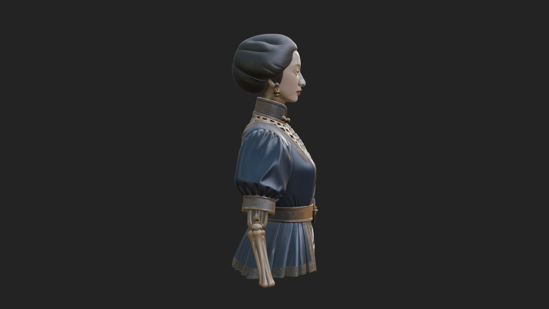 Blue Qipao Lady Bust Design 3 3D Print Model 3D Model