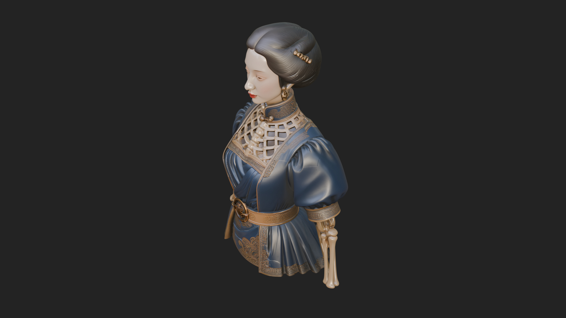 Blue Qipao Lady Bust Design 3 3D Print Model 3D Model