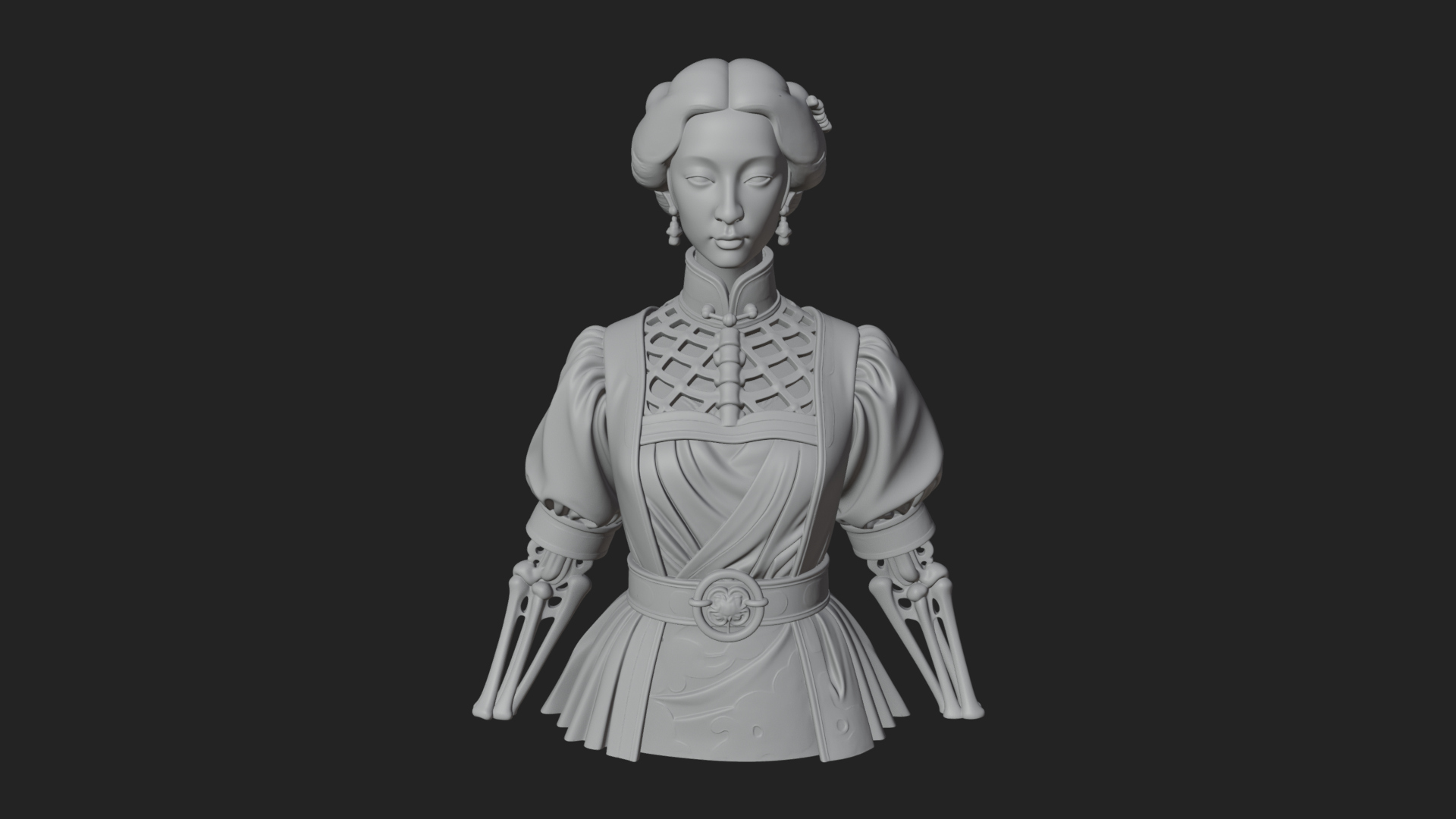 Blue Qipao Lady Bust Design 3 3D Print Model 3D Model