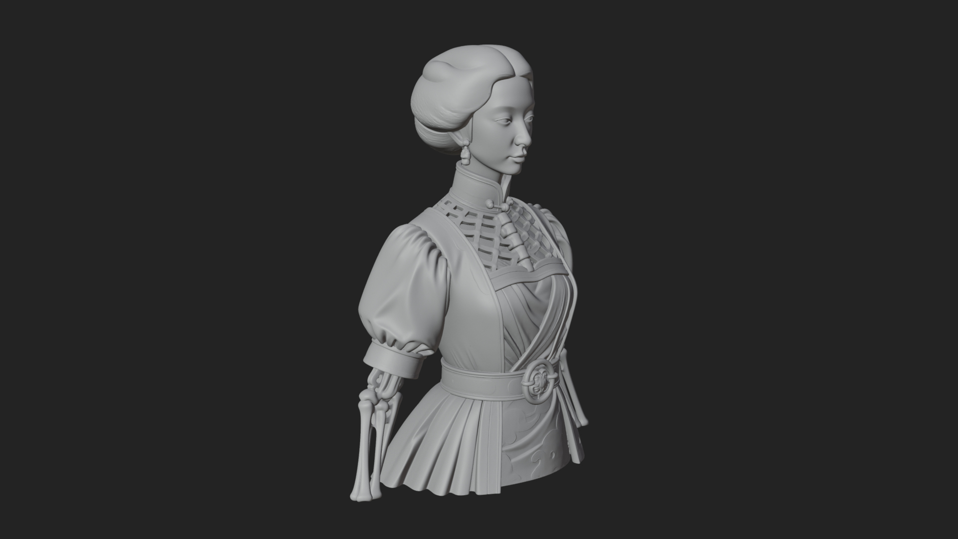 Blue Qipao Lady Bust Design 3 3D Print Model 3D Model
