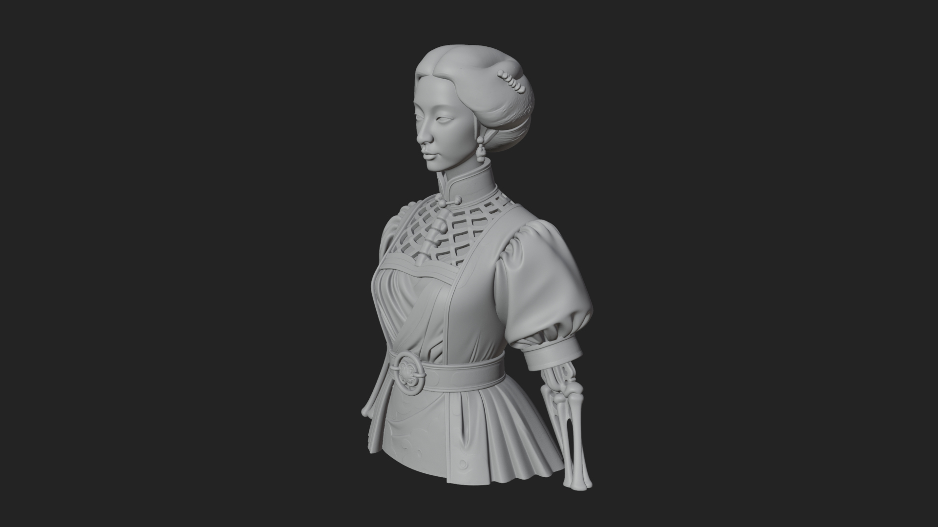 Blue Qipao Lady Bust Design 3 3D Print Model 3D Model