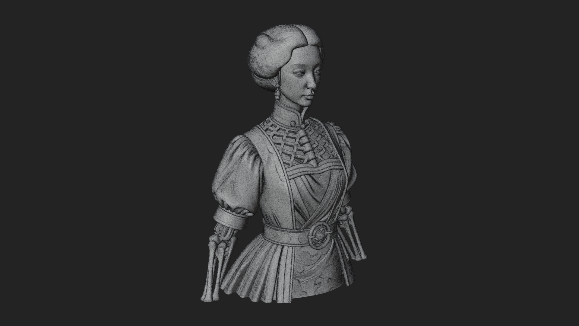 Blue Qipao Lady Bust Design 3 3D Print Model 3D Model