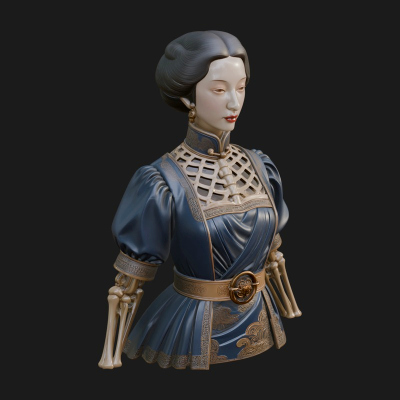 Blue Qipao Lady Bust Design 3 3D Print Model